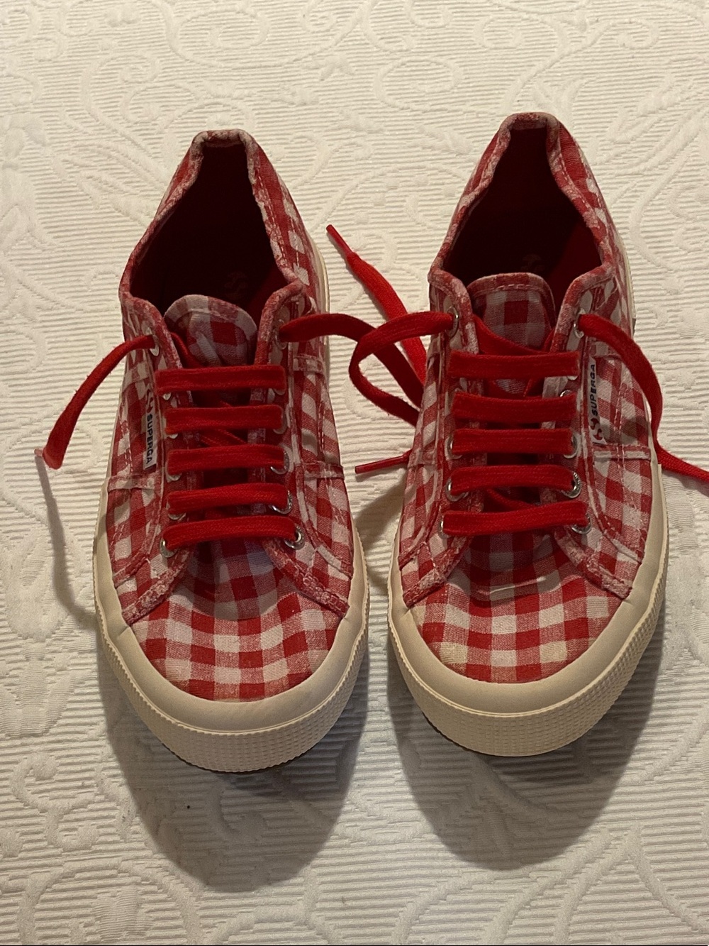 Superga Red and White Gingham Canvas Women's Sneakers. Size 39.